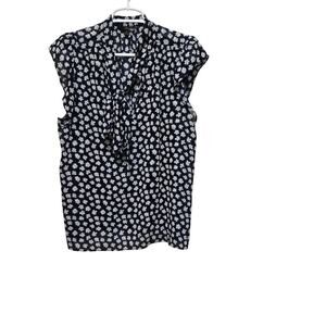 J.Crew Navy White Ditsy Floral Tie Neck Blouse Women’s Large